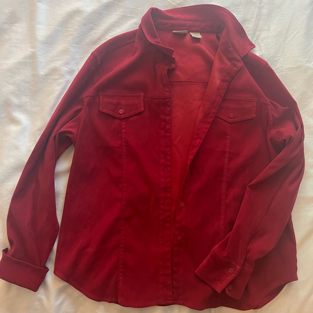 soft red button up